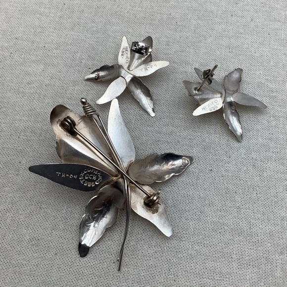 Vintage Sterling Catalea Orchids pierced Earrings - Picture 3 of 4